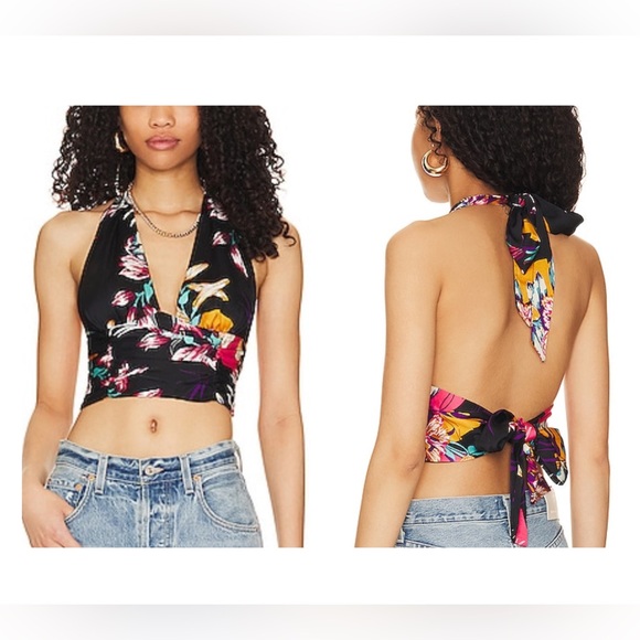 NWOT! FREE PEOPLE Seraphina Halter Top in Black Combo - Picture 1 of 8
